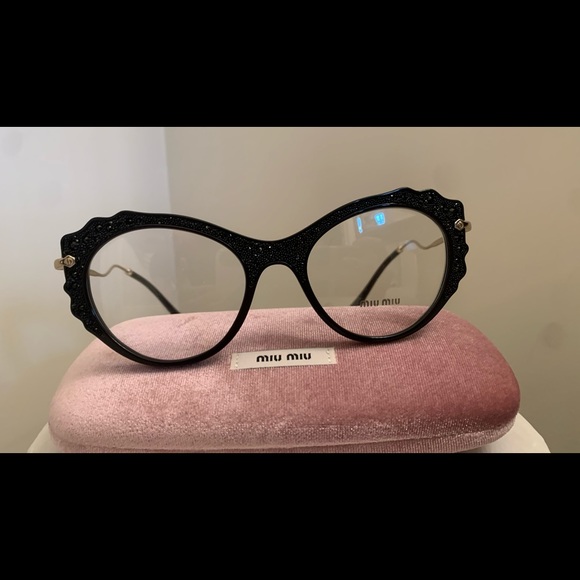 Miu Miu Black Glitter Cat Eye Sunglasses